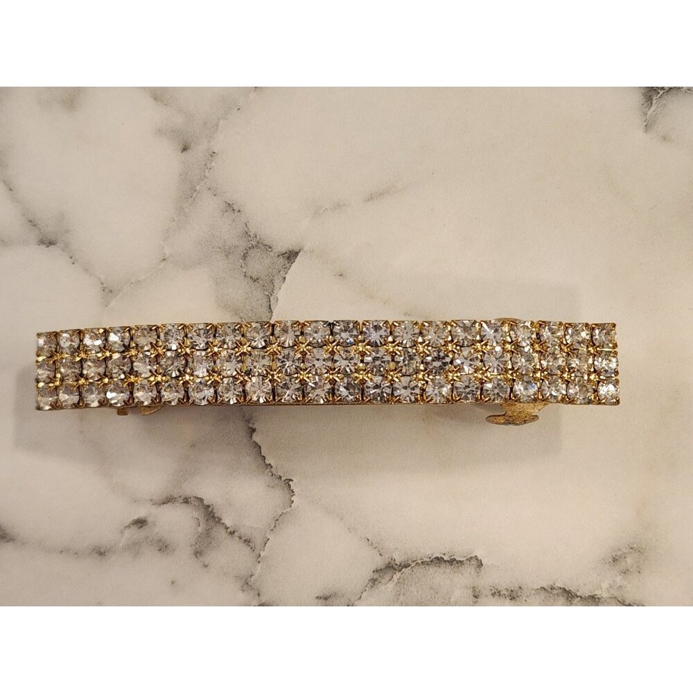 Vintage Gold Tone & Rhinestone Hair Clip Barrette